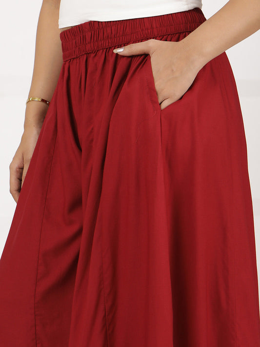 Maroon Rayon Flared Palazzo