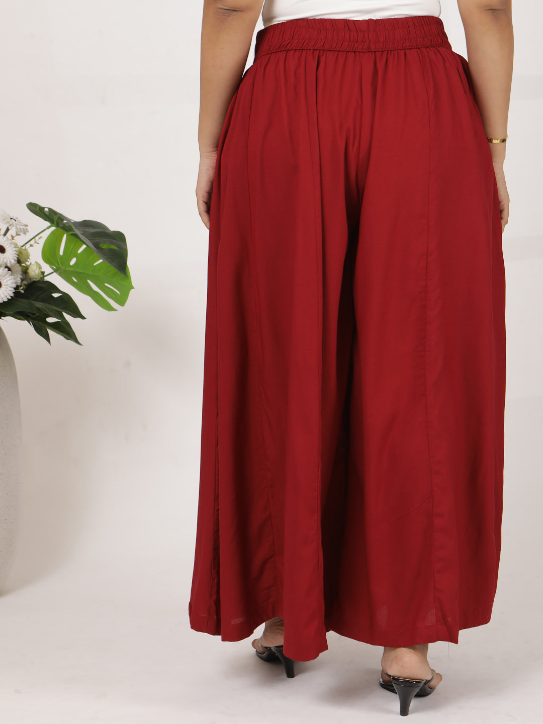 Maroon Rayon Flared Palazzo