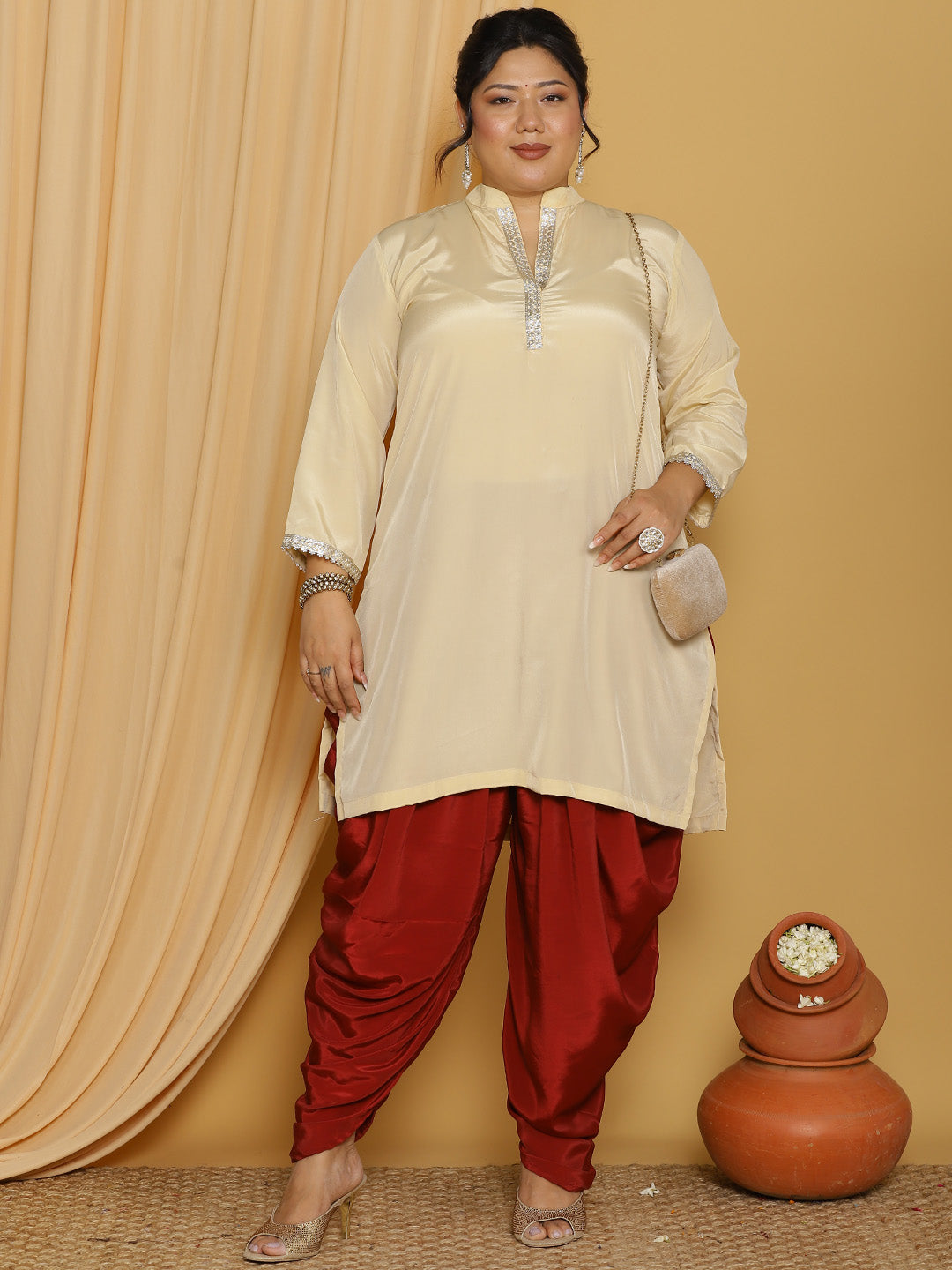 Maroon Crepe Silk Dhoti