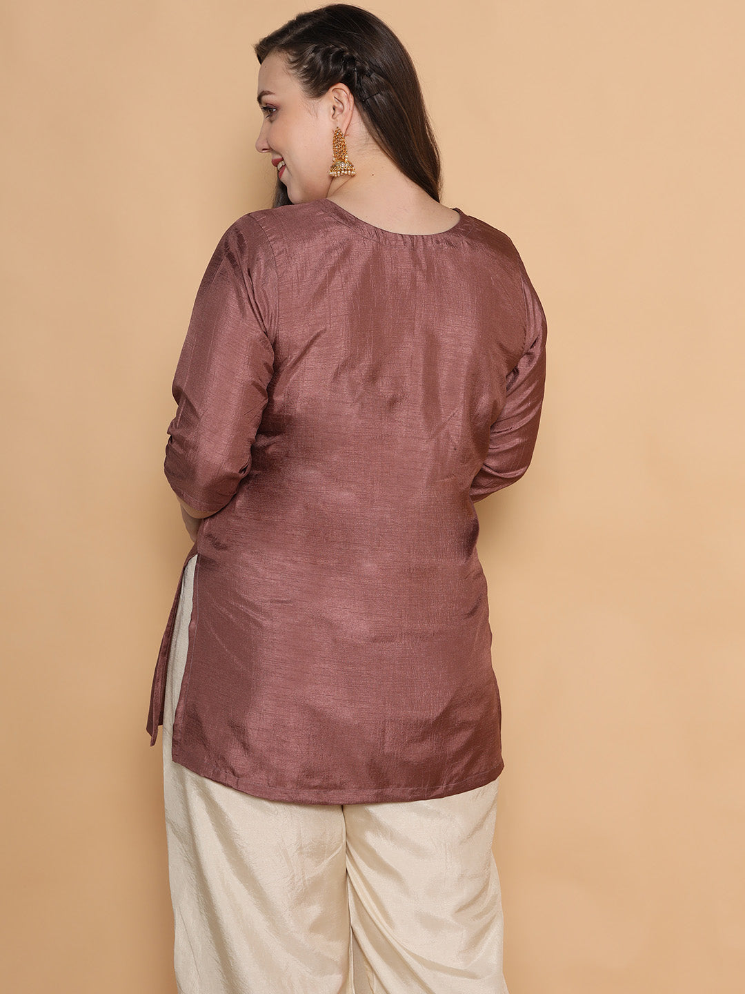 Mauve Silk Embellished Top - Round