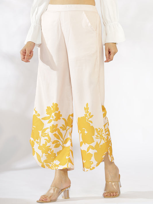 Mustard Printed Curved Palazzos - Amberly