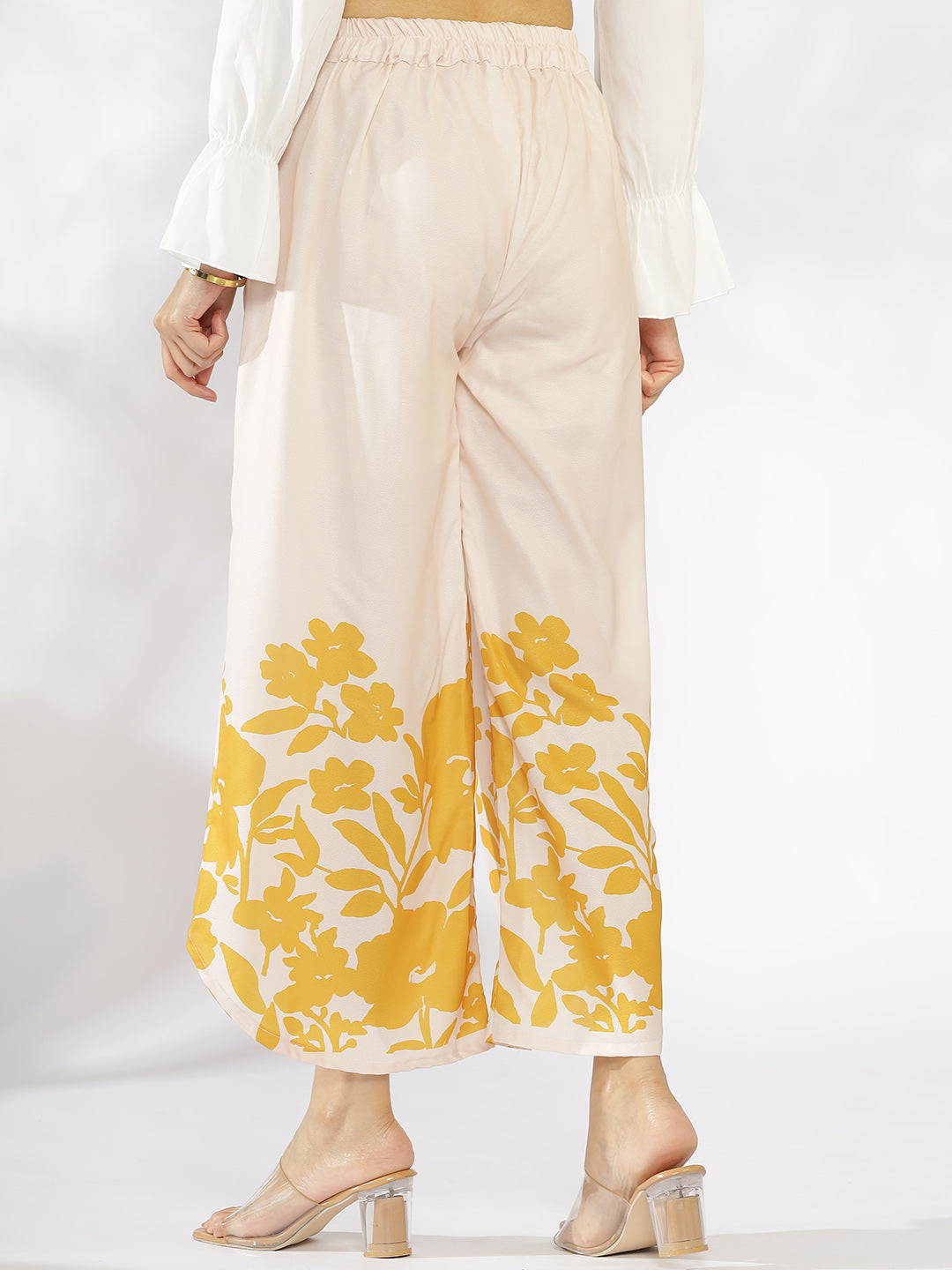Mustard Printed Curved Palazzos - Amberly