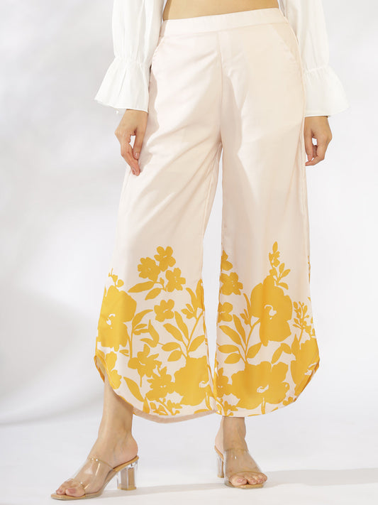Mustard Printed Curved Palazzos - Amberly