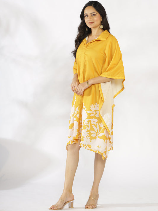 Mustard Printed Shirt Kaftan - YellowFleur