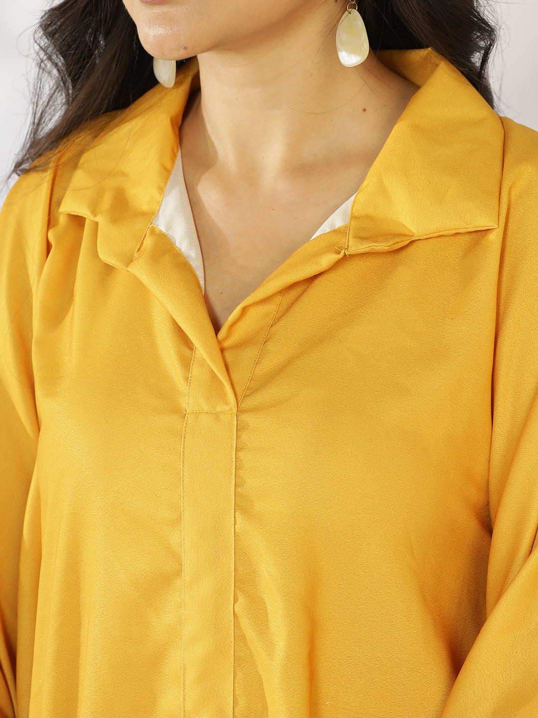 Mustard Printed Shirt Kaftan - YellowFleur