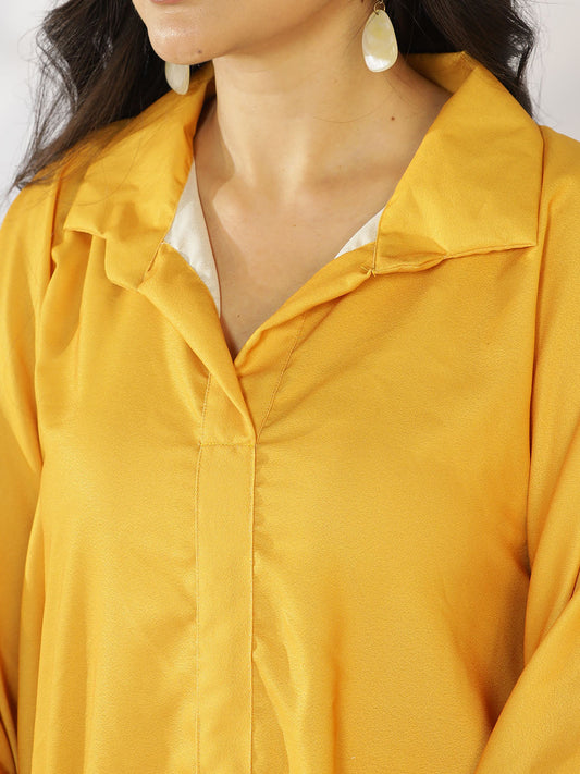 Mustard Printed Shirt Kaftan - YellowFleur