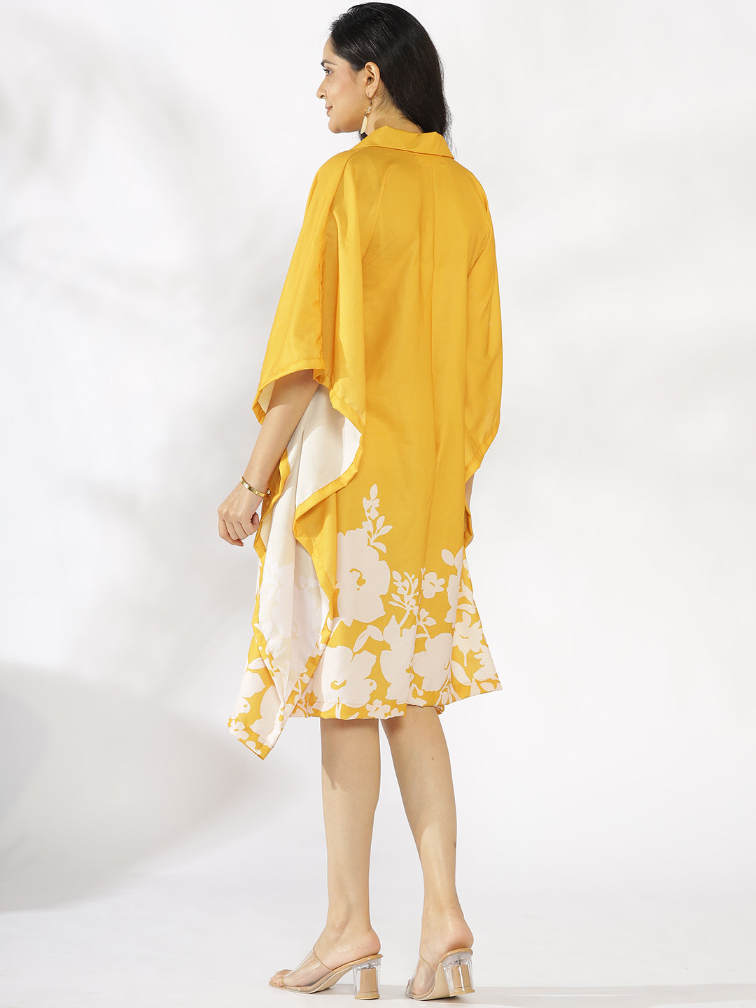 Mustard Printed Shirt Kaftan - YellowFleur