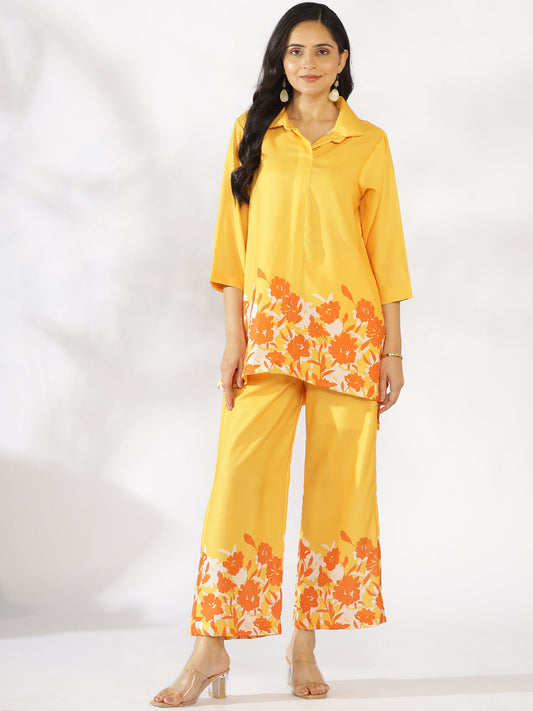 Mustard Printed Shirt Top & Palazzo Pants - Sunnie