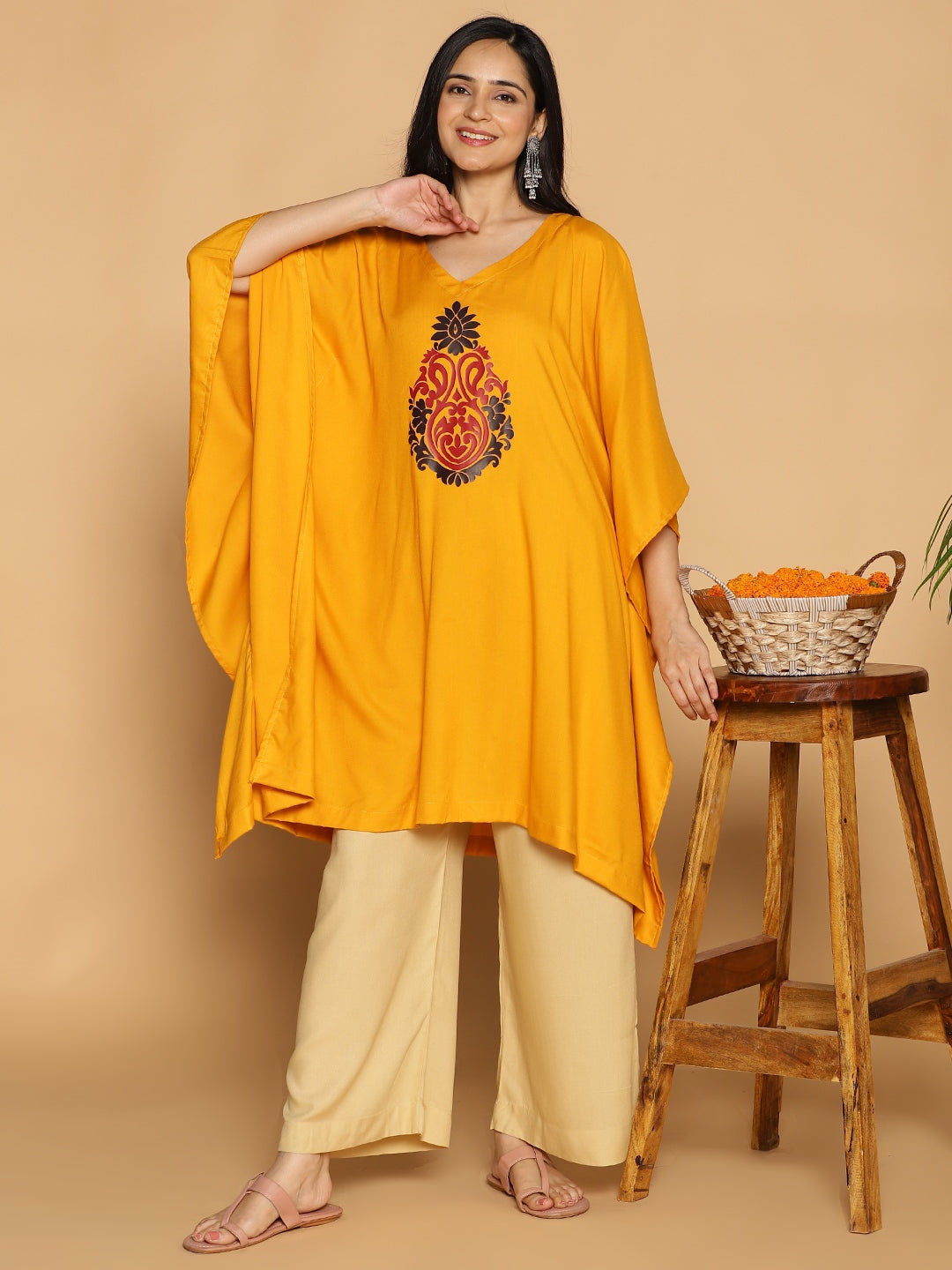 Mustard Rayon KaftanKurta - Dhani