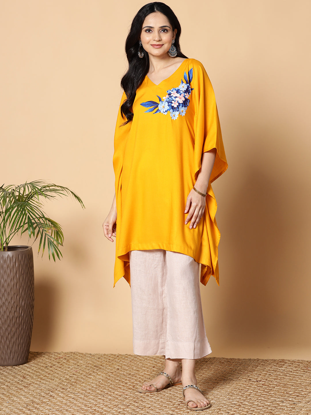 Mustard Rayon KaftanKurta - Topaz
