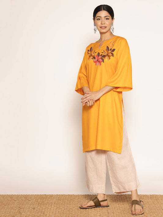 Mustard Rayon LongKurta - Adbhuta