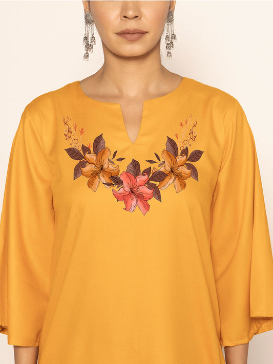 Mustard Rayon LongKurta - Adbhuta