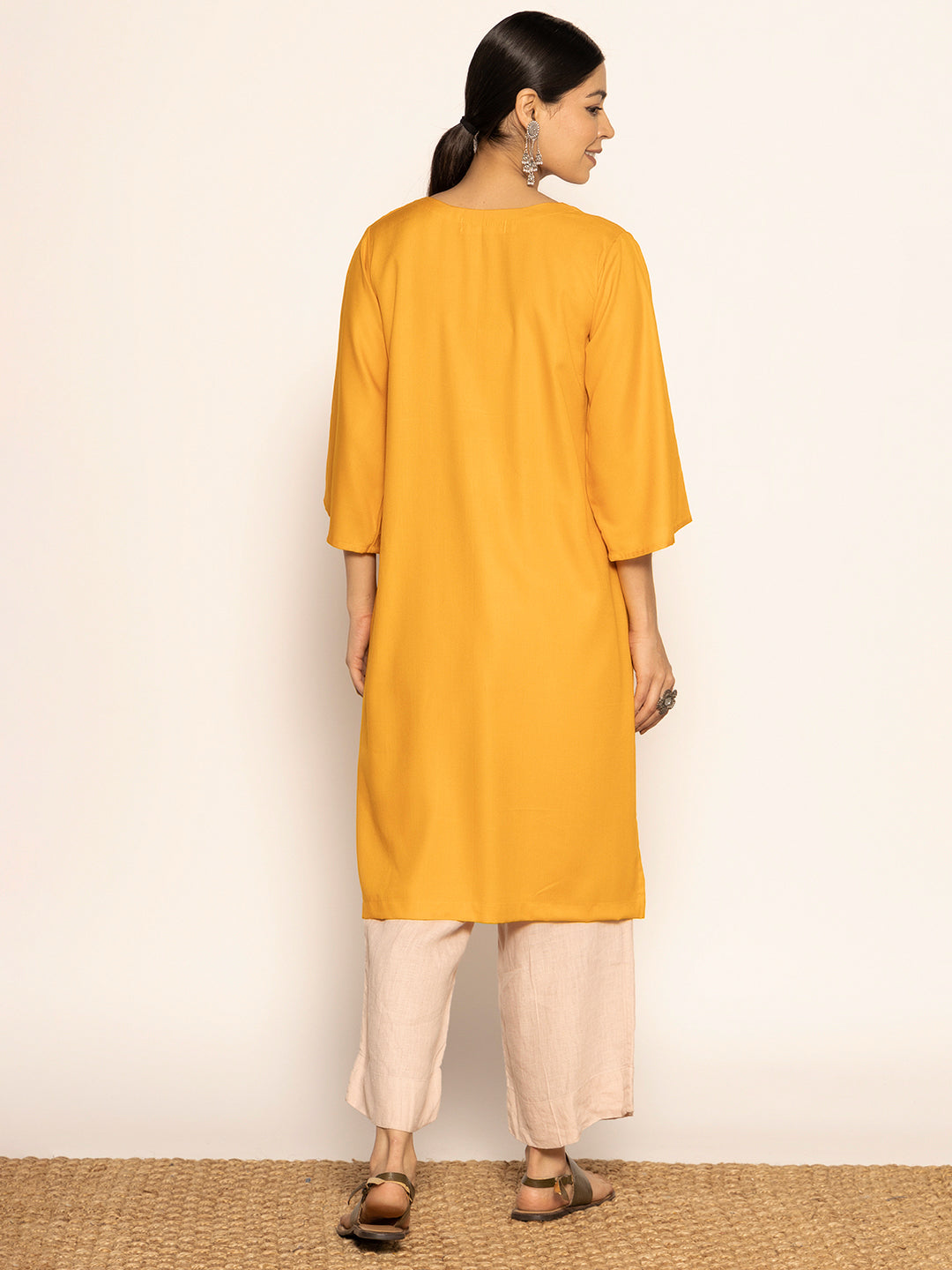 Mustard Rayon LongKurta - Adbhuta