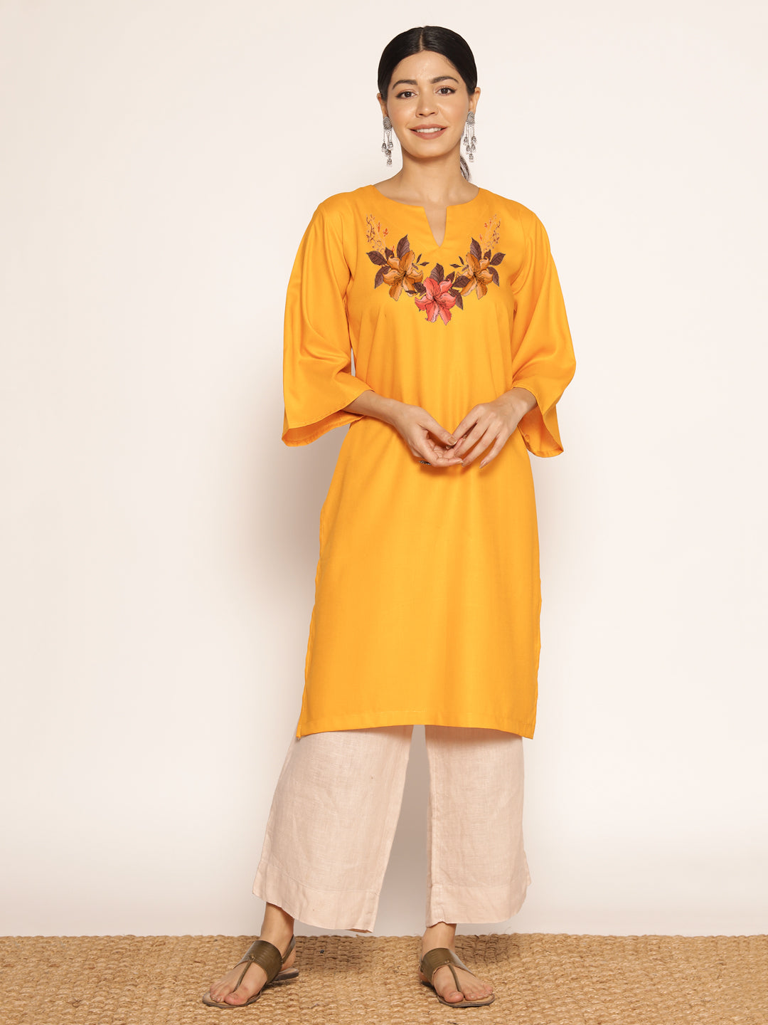 Mustard Rayon LongKurta - Adbhuta
