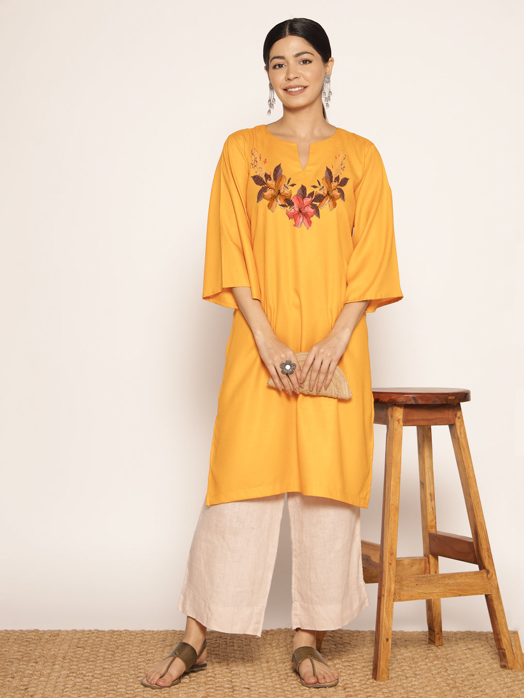 Mustard Rayon LongKurta - Adbhuta