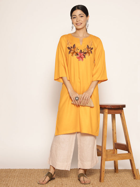 Mustard Rayon LongKurta - Adbhuta
