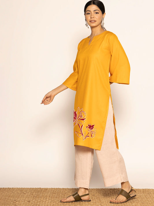 Mustard Rayon LongKurta - Charu