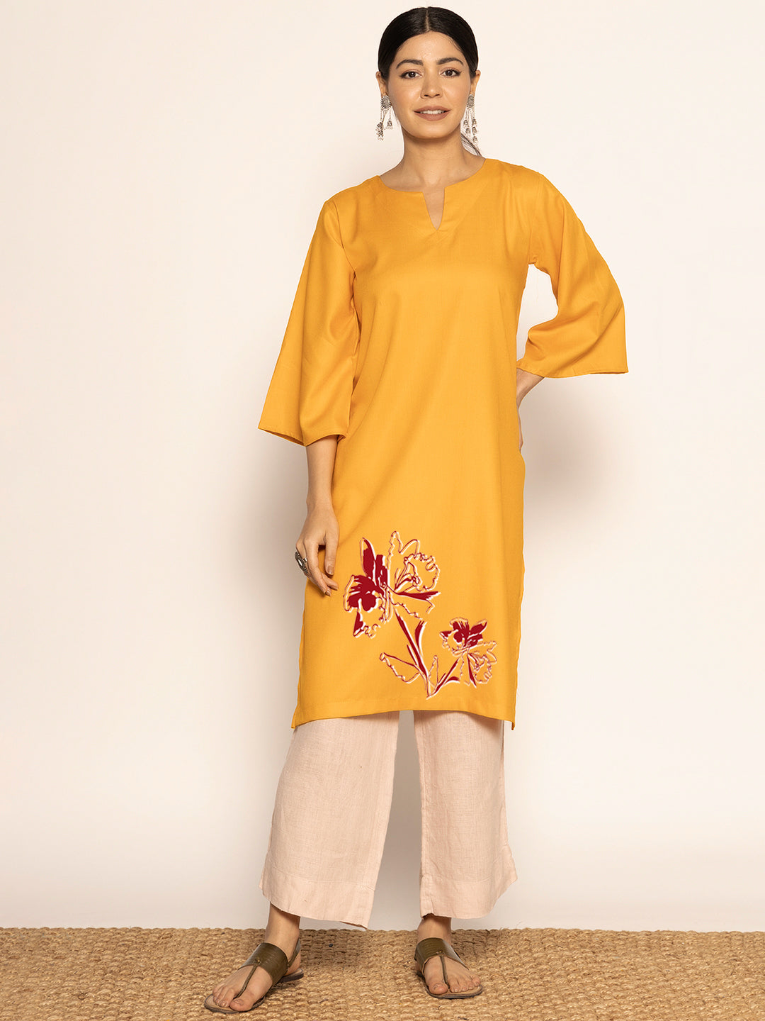 Mustard Rayon LongKurta - Charu