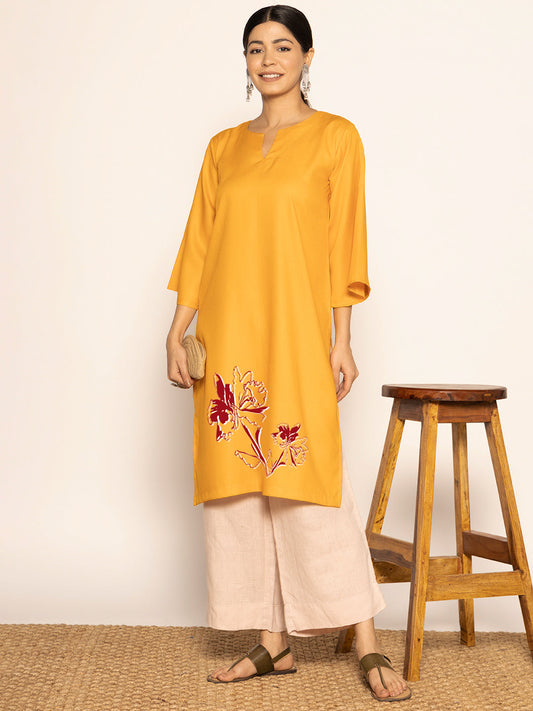 Mustard Rayon LongKurta - Charu