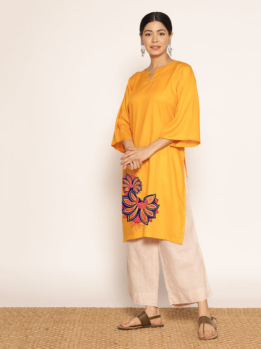 Mustard Rayon LongKurta - Pushkara