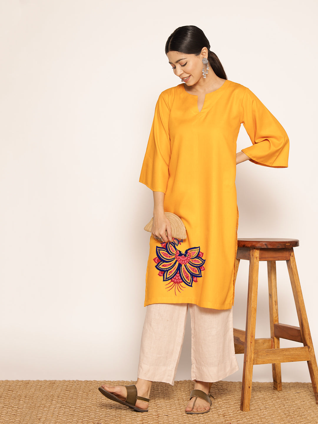 Mustard Rayon LongKurta - Pushkara