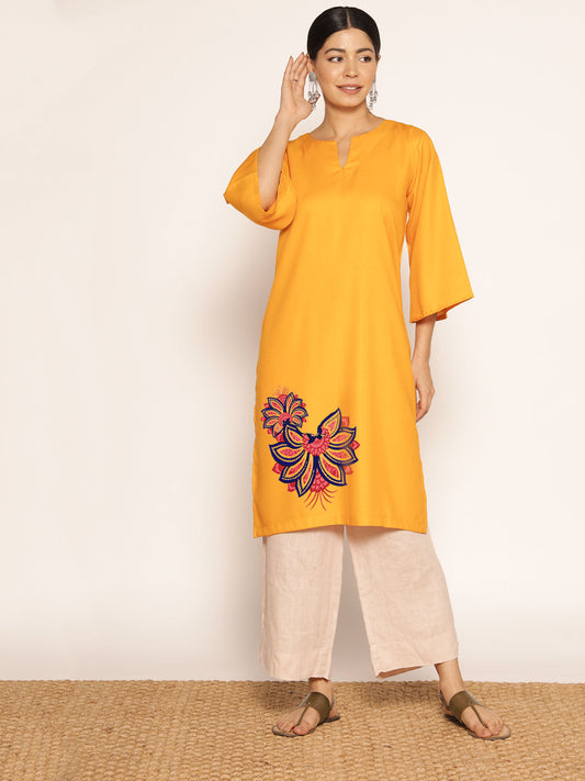 Mustard Rayon LongKurta - Pushkara