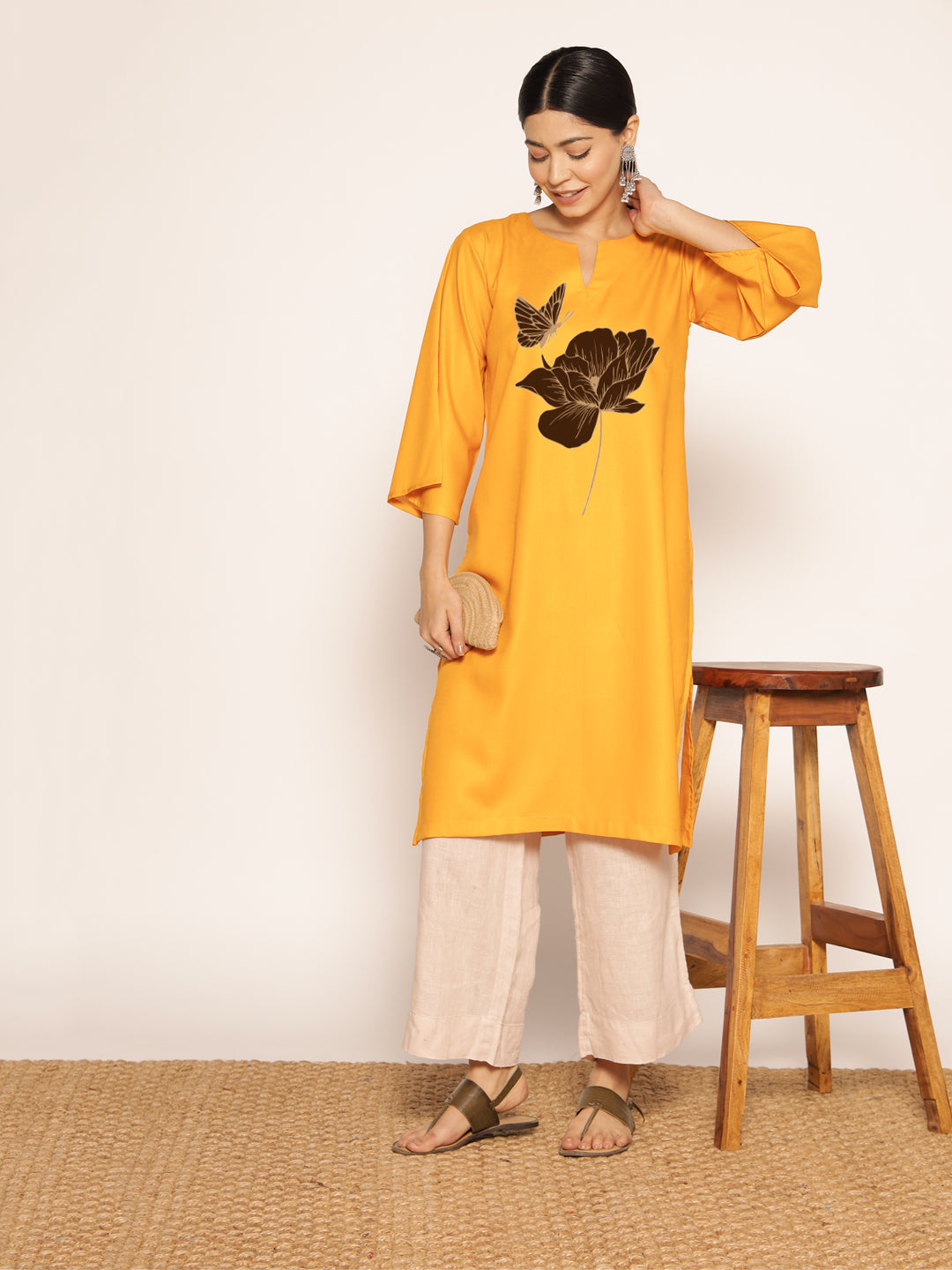 Mustard Rayon LongKurta - Supriya