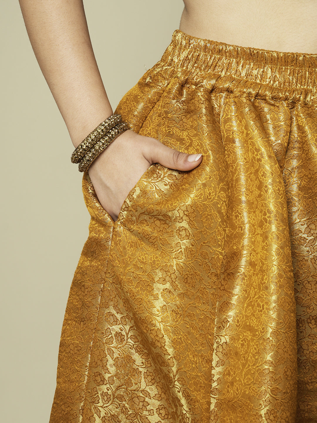 Mustard Floral Brocade Flared Palazzo