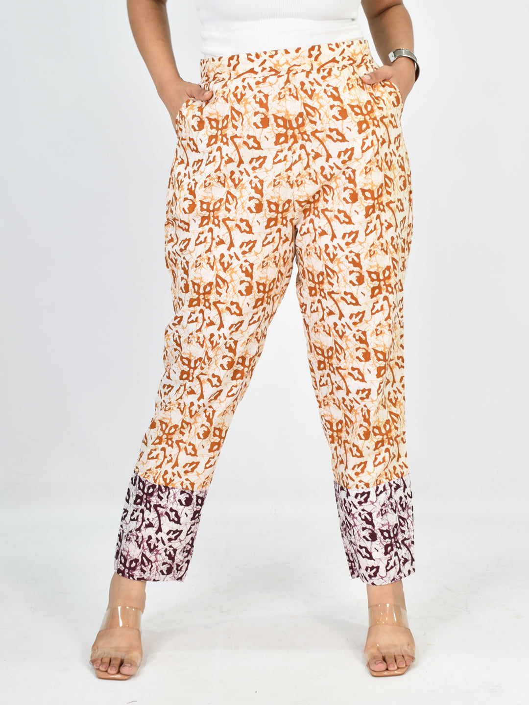 Printed Cotton Pants - Orange&WineMirage