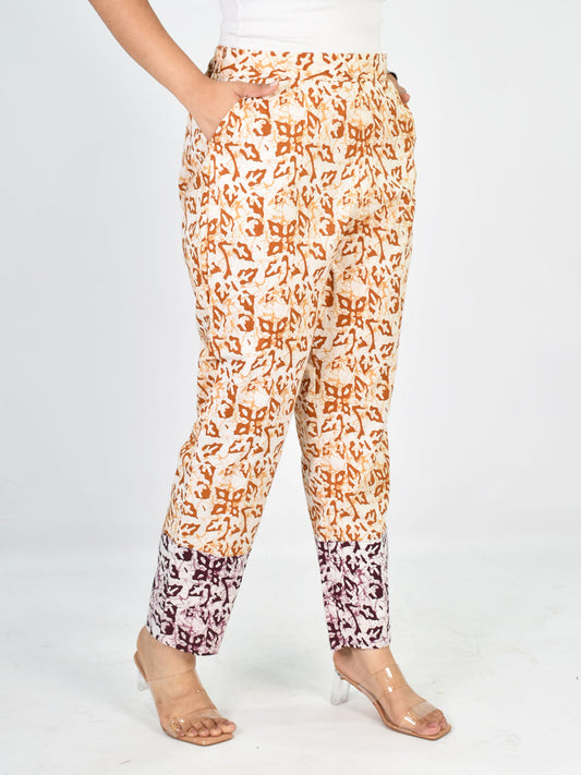 Printed Cotton Pants - Orange&WineMirage