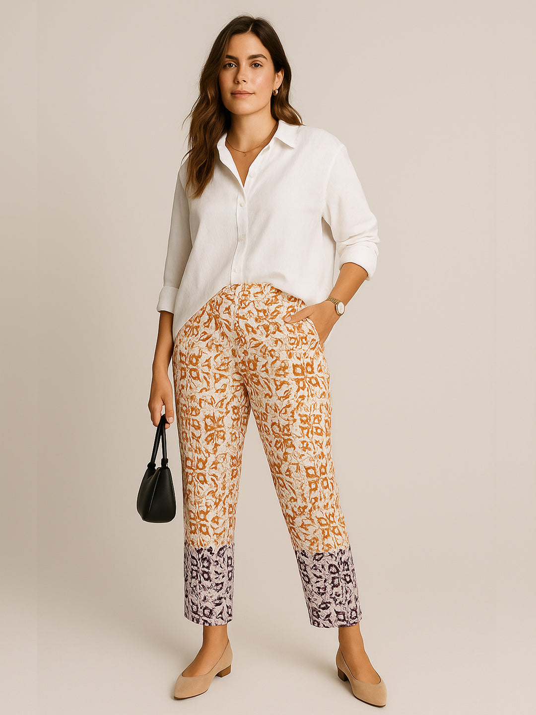 Printed Cotton Pants - Orange&WineMirage