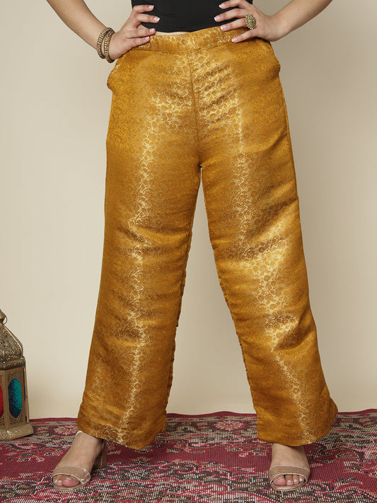 Mustard Floral Brocade Palazzo Pants