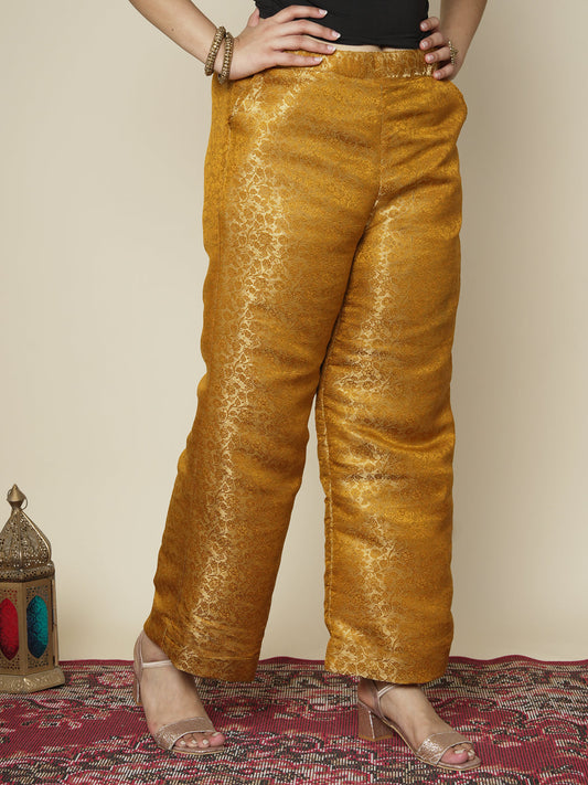 Mustard Floral Brocade Palazzo Pants