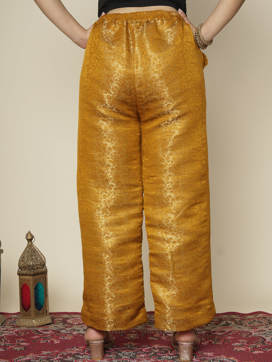 Mustard Floral Brocade Palazzo Pants