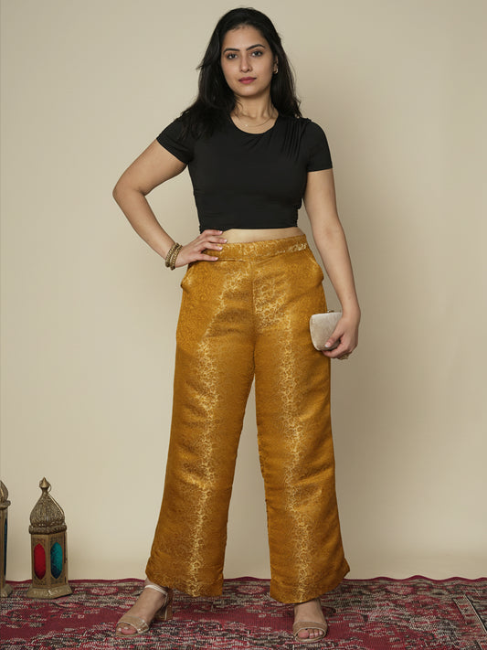 Mustard Floral Brocade Palazzo Pants