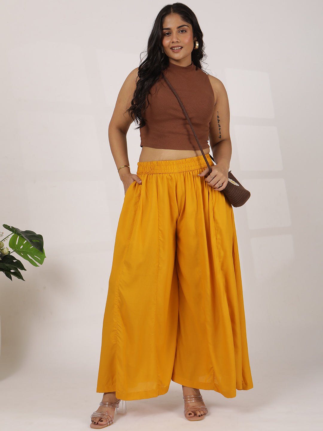 Mustard Rayon Flared Palazzo