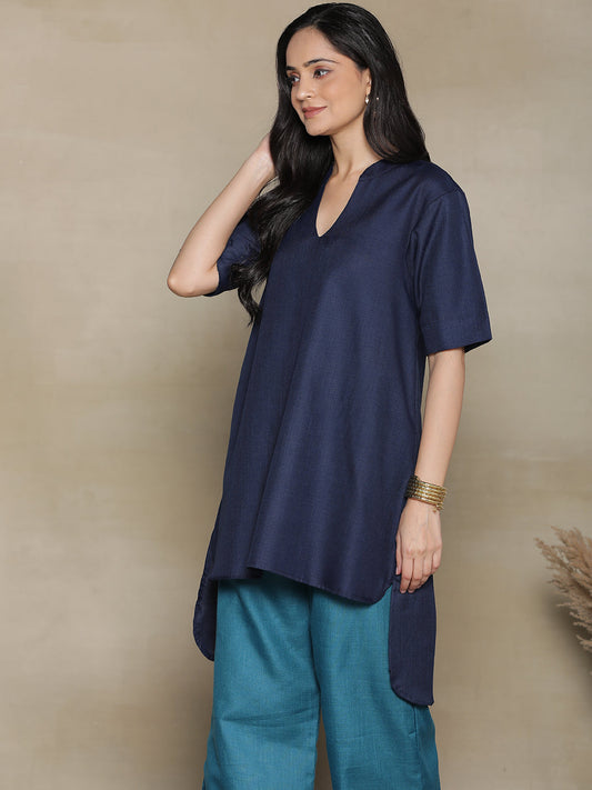 Navy CottonSlub HighLowKurti