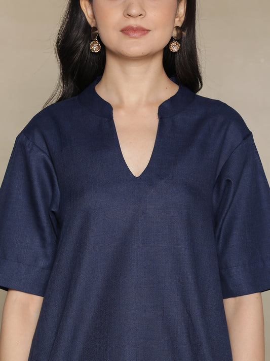 Navy CottonSlub HighLowKurti