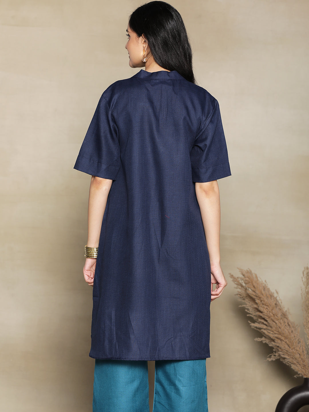 Navy CottonSlub HighLowKurti