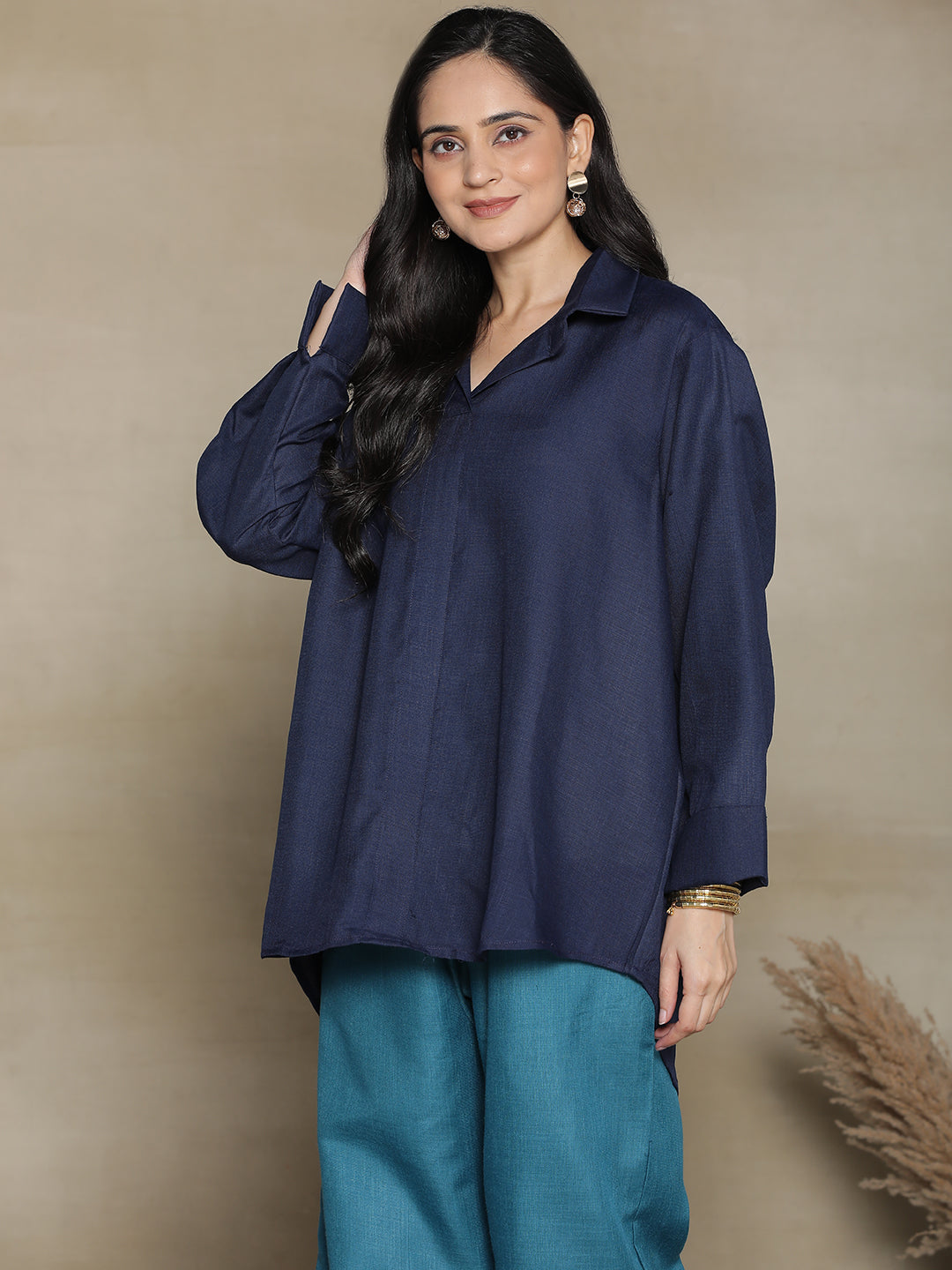 Navy CottonSlub OversizedShirt