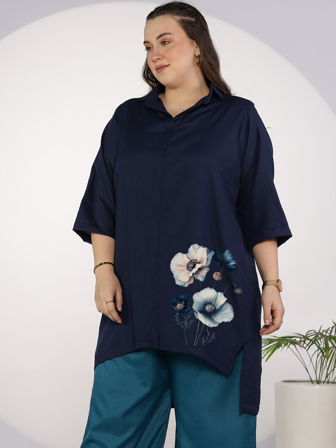 Navy CottonSlub ShirtTop - MoonlitCharm