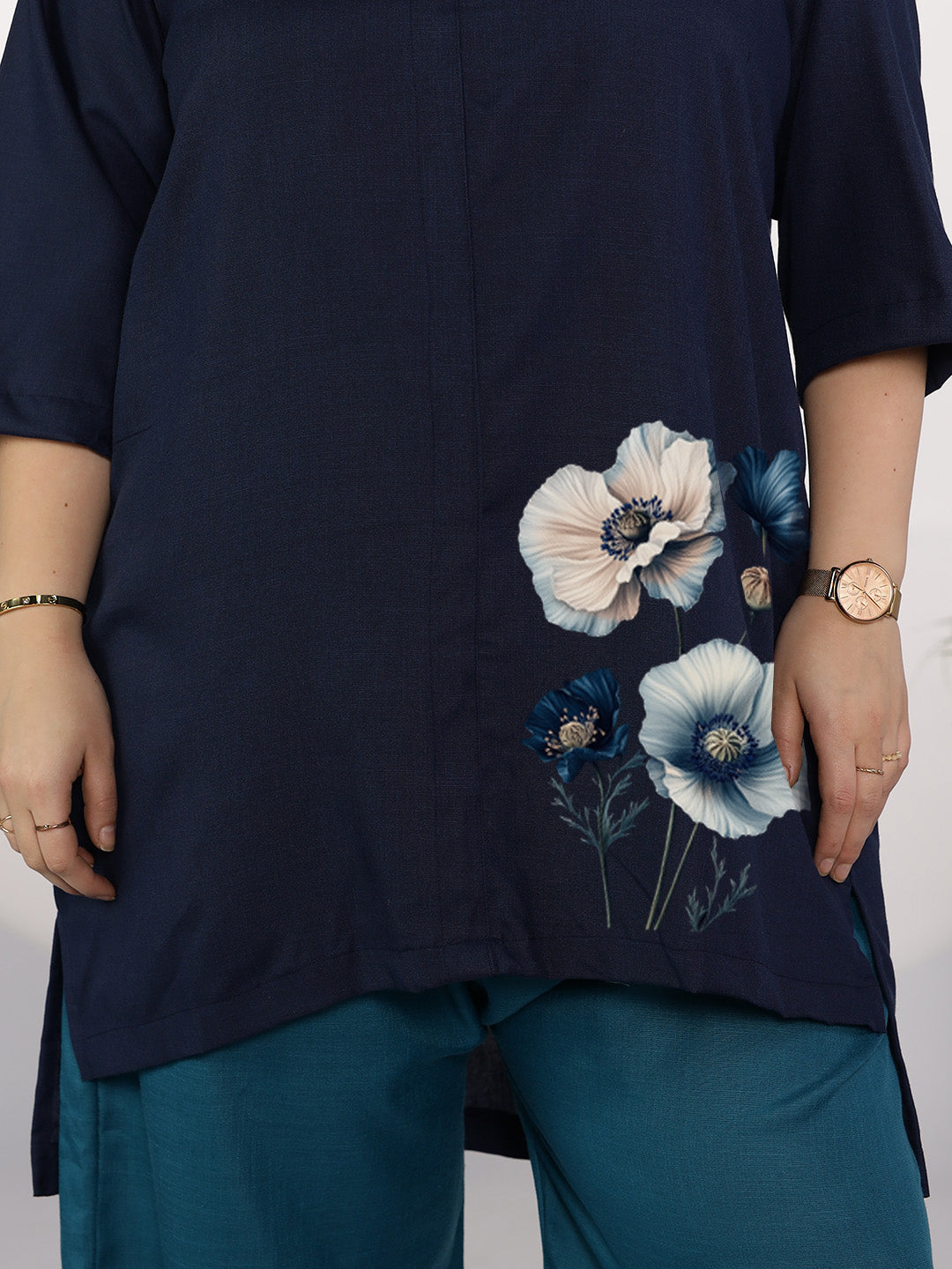 Navy CottonSlub ShirtTop - MoonlitCharm