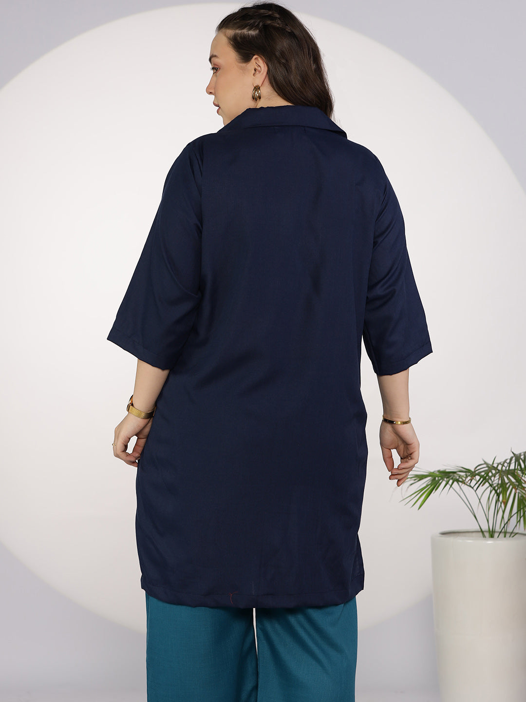 Navy CottonSlub ShirtTop - MoonlitCharm