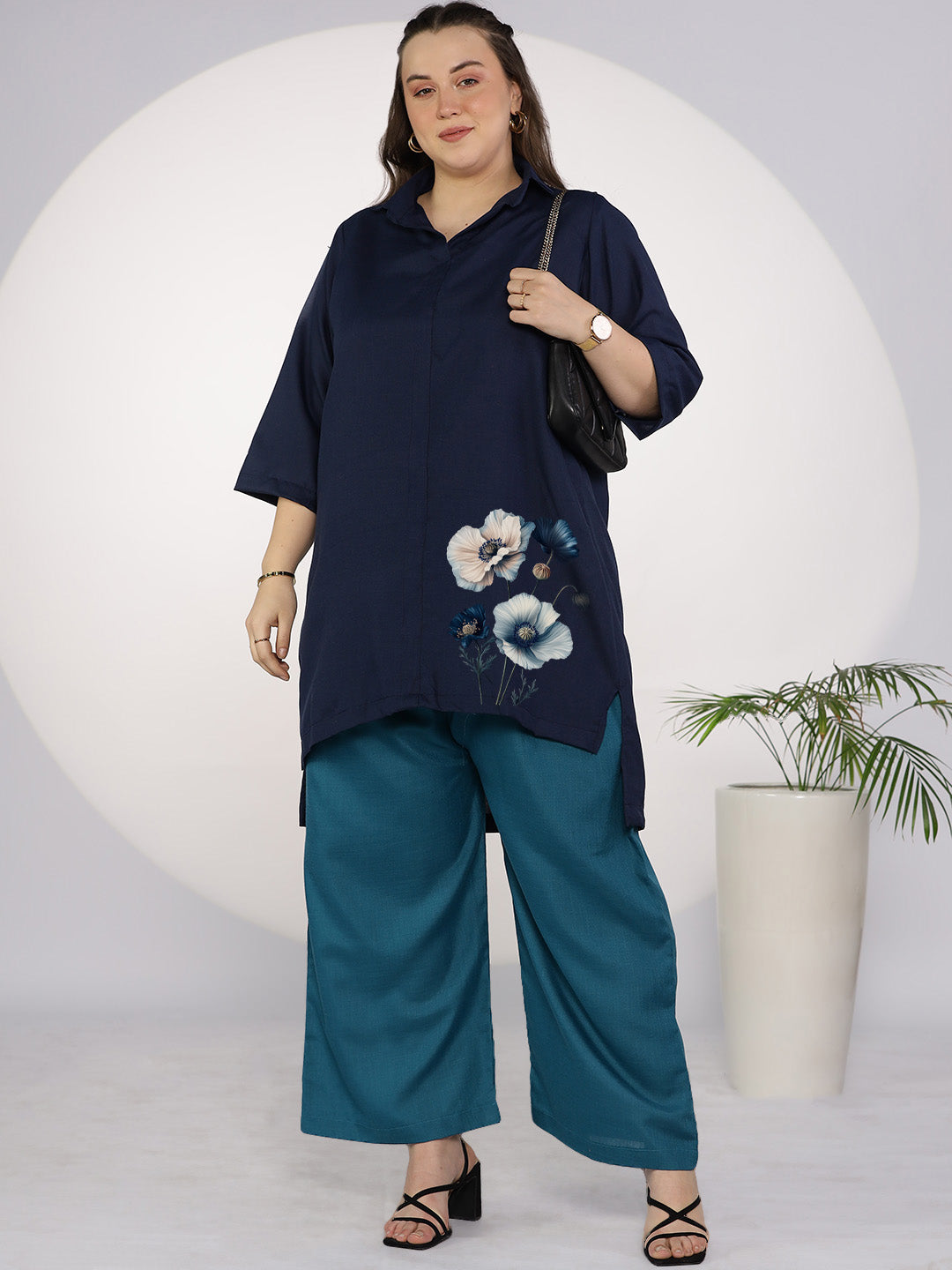 Navy CottonSlub ShirtTop - MoonlitCharm