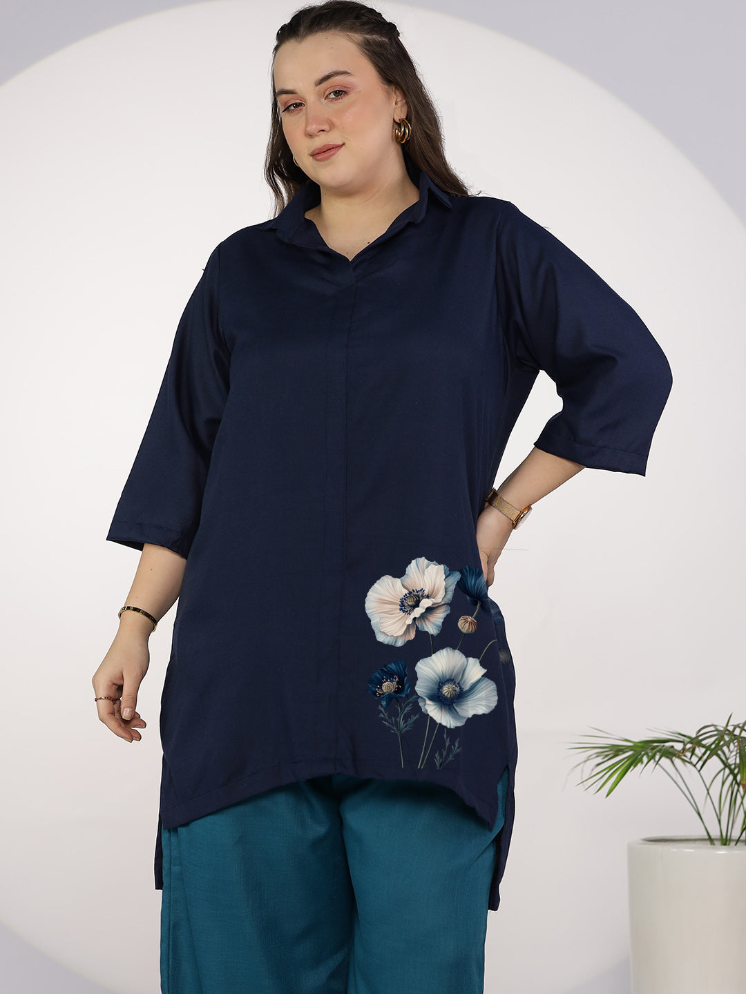 Navy CottonSlub ShirtTop - MoonlitCharm