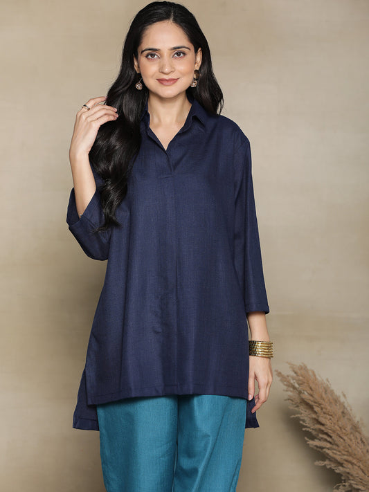 Navy CottonSlub ShirtTop