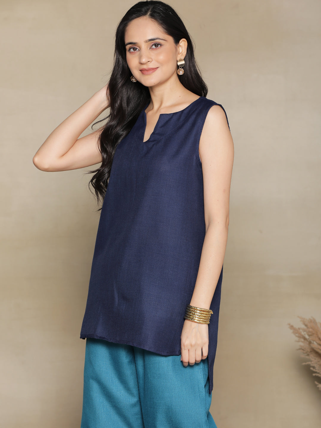 Navy CottonSlub SleevelessKurti