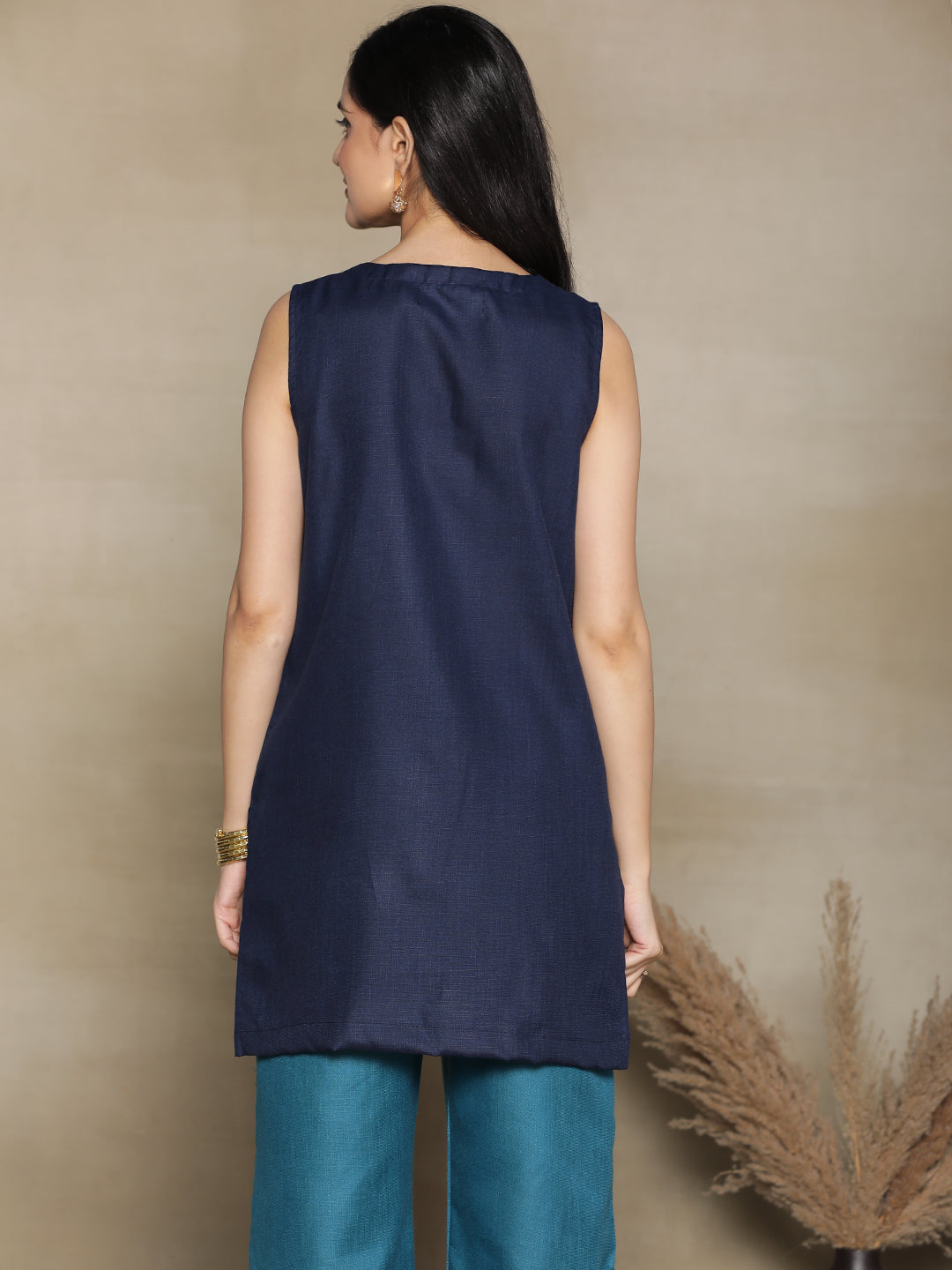 Navy CottonSlub SleevelessKurti