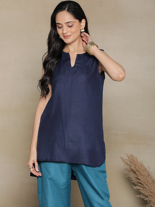 Navy CottonSlub SleevelessKurti