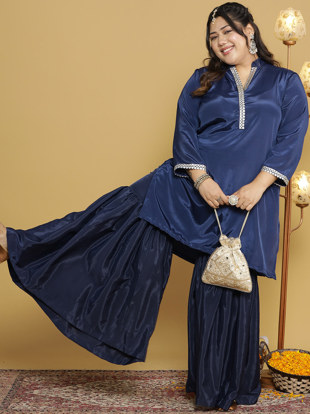 Navy Crepe Silk Sharara